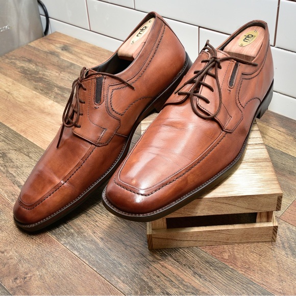 JOHNSTON MURPHY 59 10192 Men Sz 12M Brown Leather Apron Toe Oxfords 36-2. - Picture 3 of 9